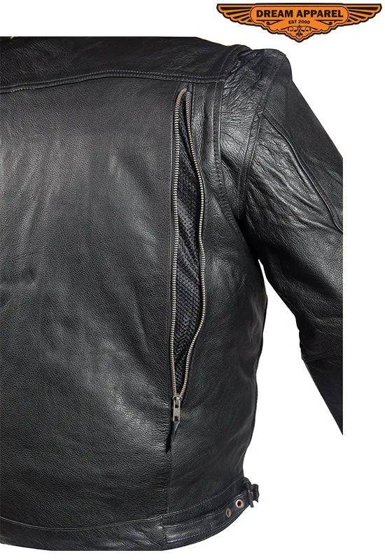 Mens Leather Racing Style Motorcycle Jacket