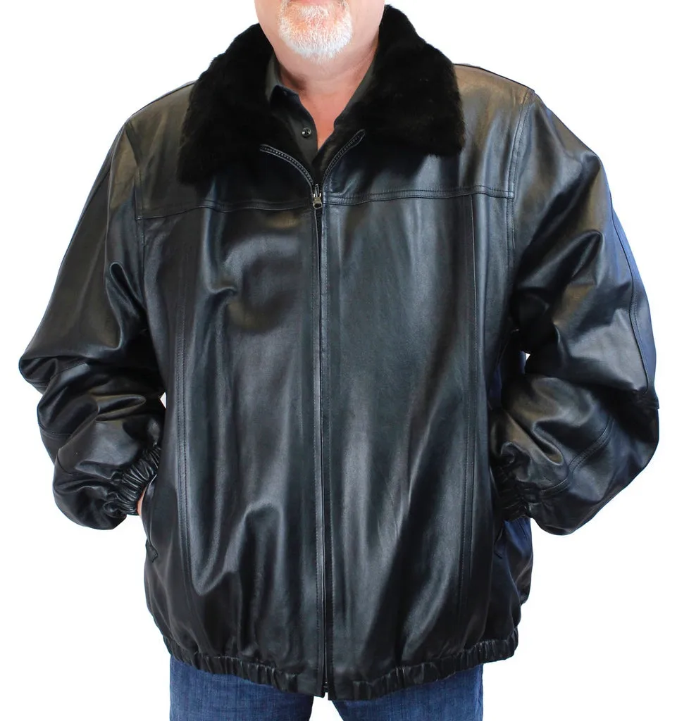 MEN'S <B>REVERSIBLE</B> DARK RANCH MINK FUR AND LEATHER BOMBER JACKET