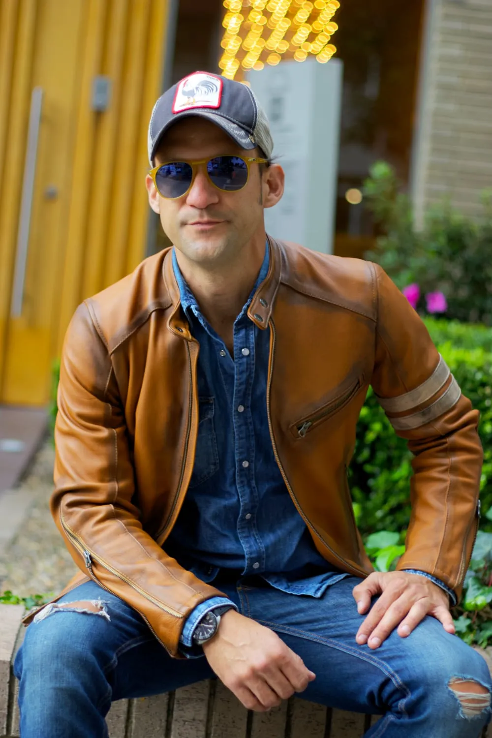 MUSTANG HB Leather Jacket - Special Edition - Amber with Stripes