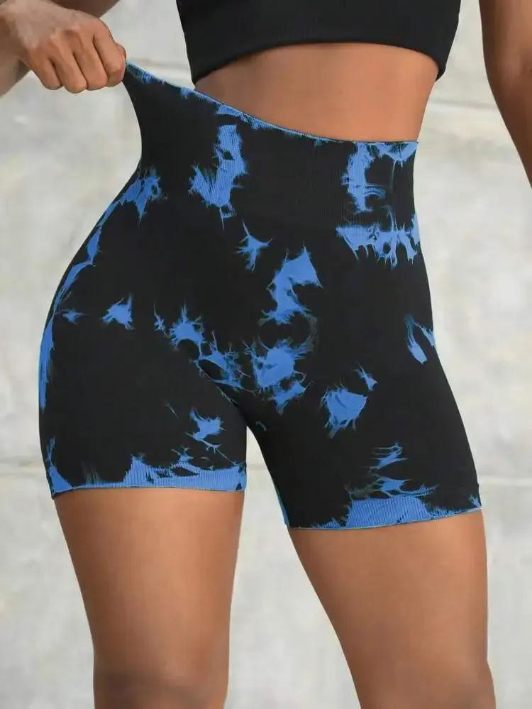 New Seamless Tie Dye Push Up Yoga Shorts