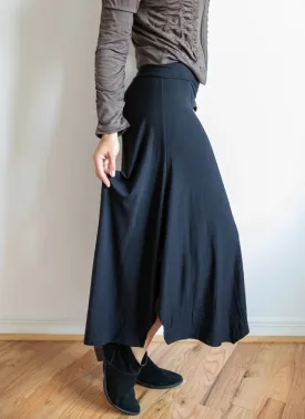 Paris Wide Leg High Waist Gaucho Pants with Fold Over Waistband in Black