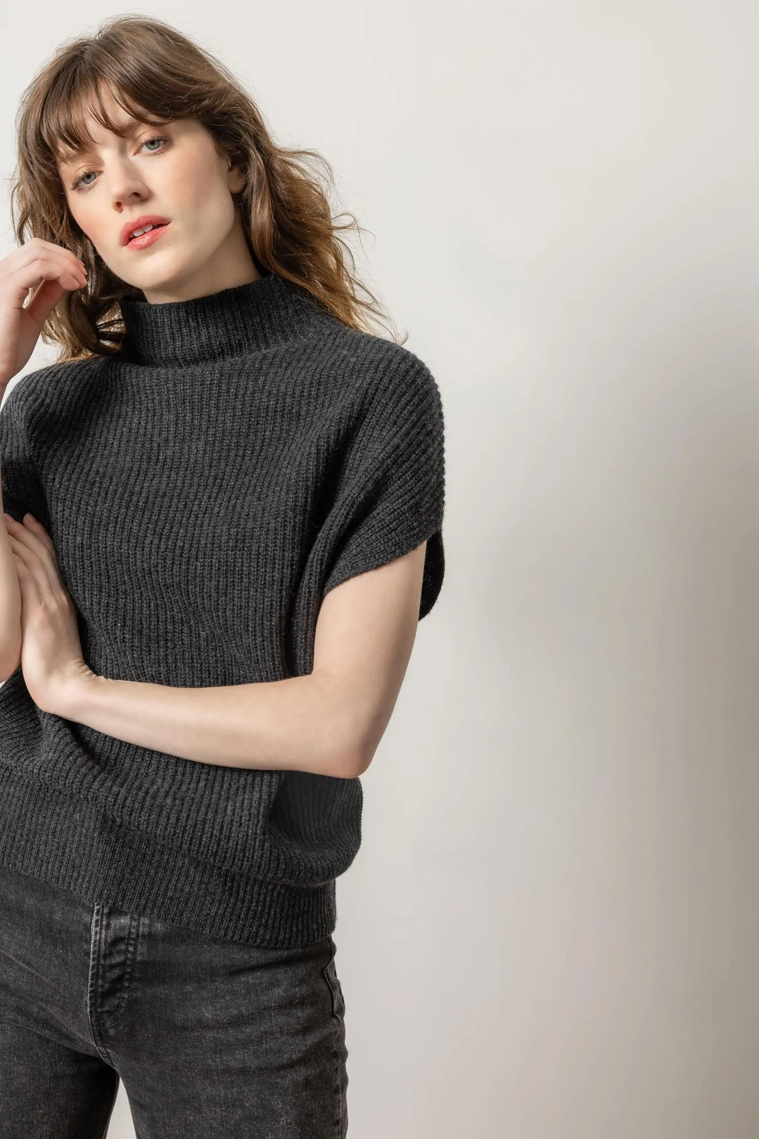 Ribbed Funnel Neck Sweater