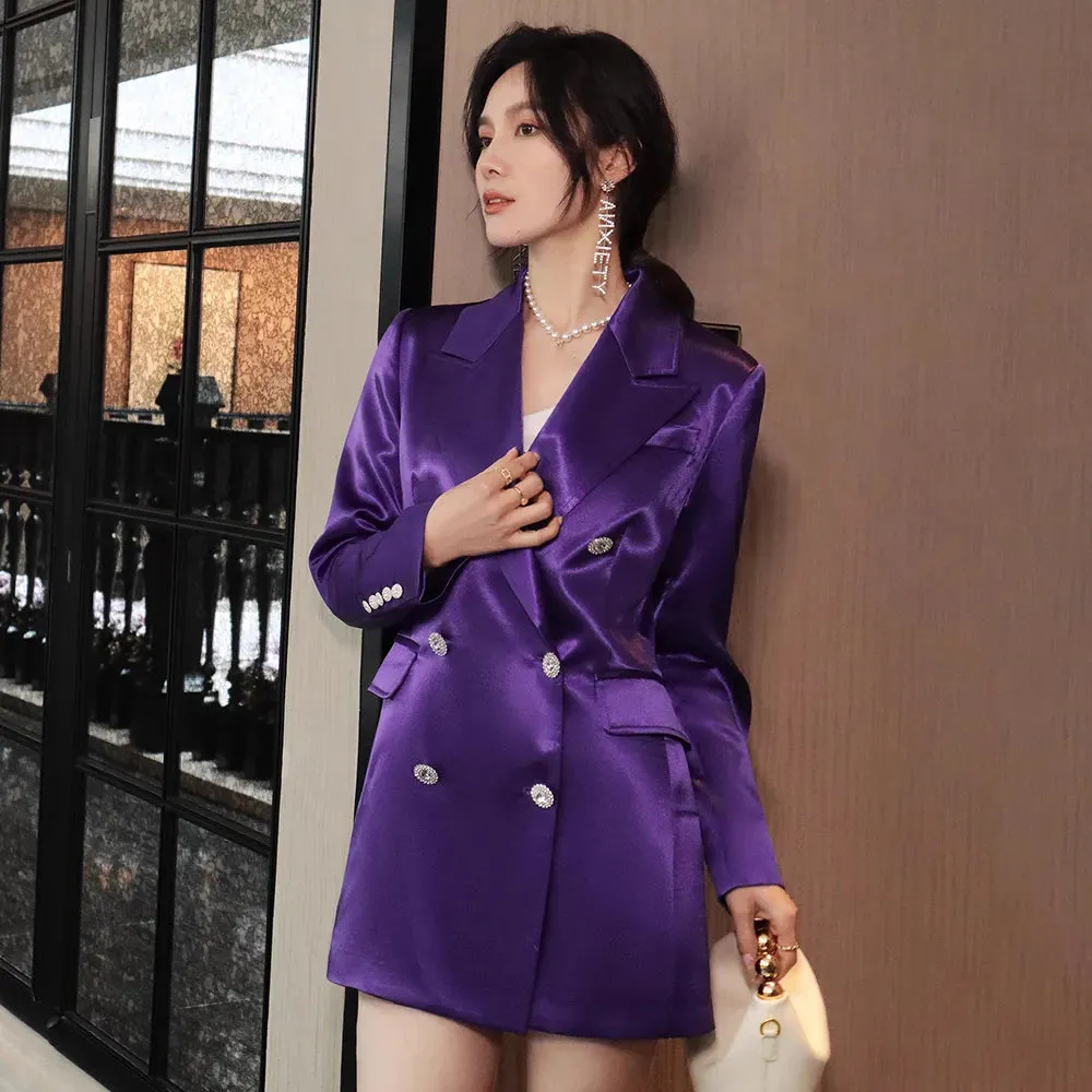 Solid Casual Dresses For Women Notched Collar Long Sleeve Patchwork Double Breasted Tunic Dress Female Fashion