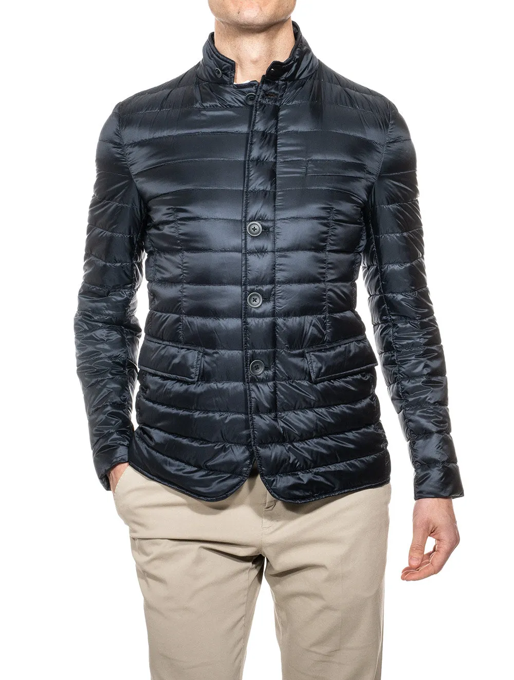 Storm Collar Quilted Jacket Navy