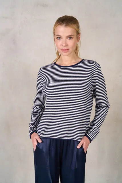 STRIPE CASHMERE CREWNECK SWEATER