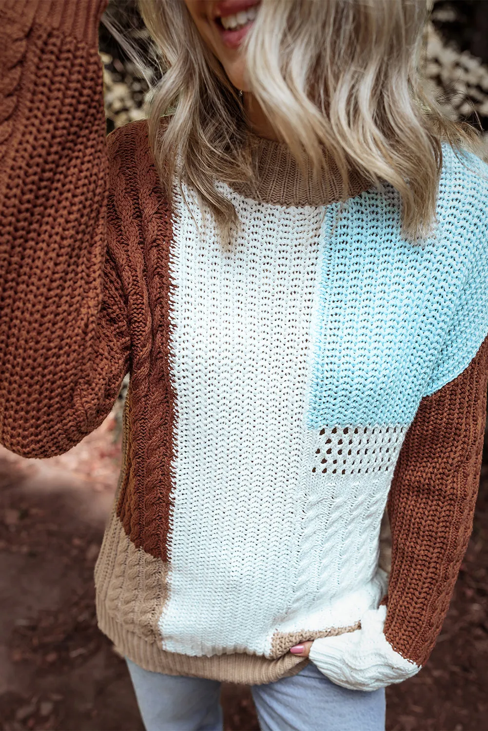 Textured Colorblock Knit Sweater