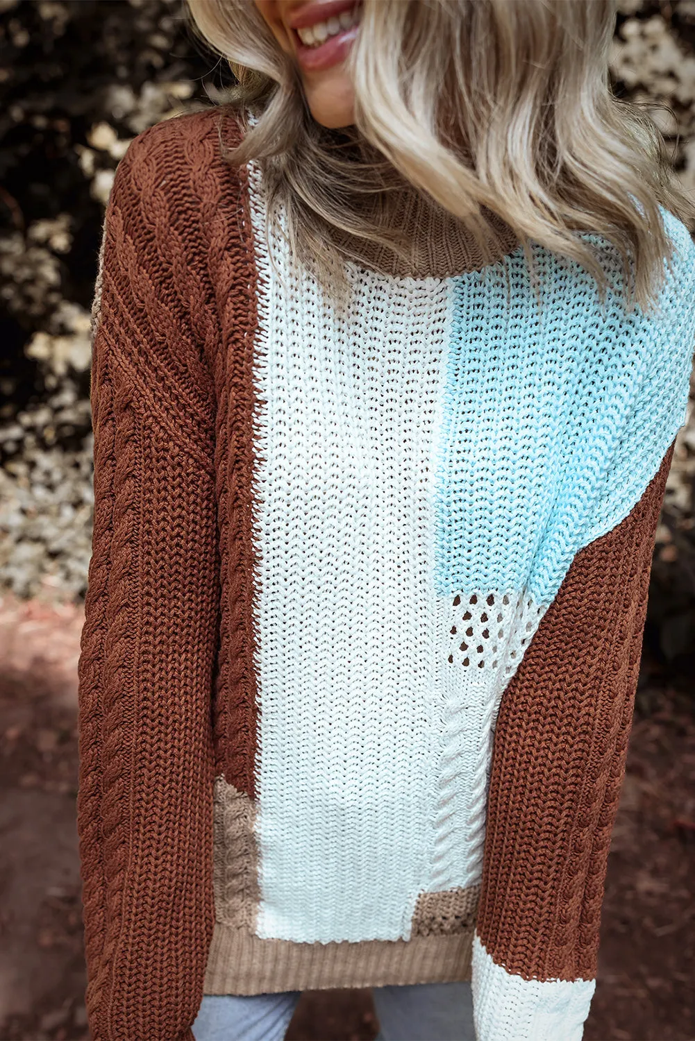 Textured Colorblock Knit Sweater