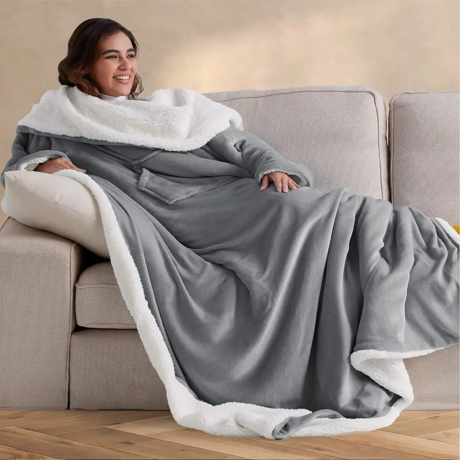 Ultra Plush Sherpa Blanket Hoodie with Large Pocket