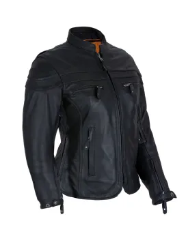 Women's Black Leather Jacket with Gun Pockets