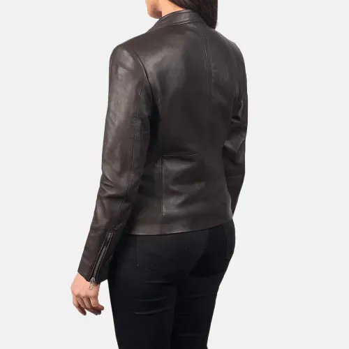 Womens Brown Leather Biker Jacket