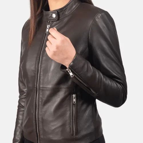 Womens Brown Leather Biker Jacket