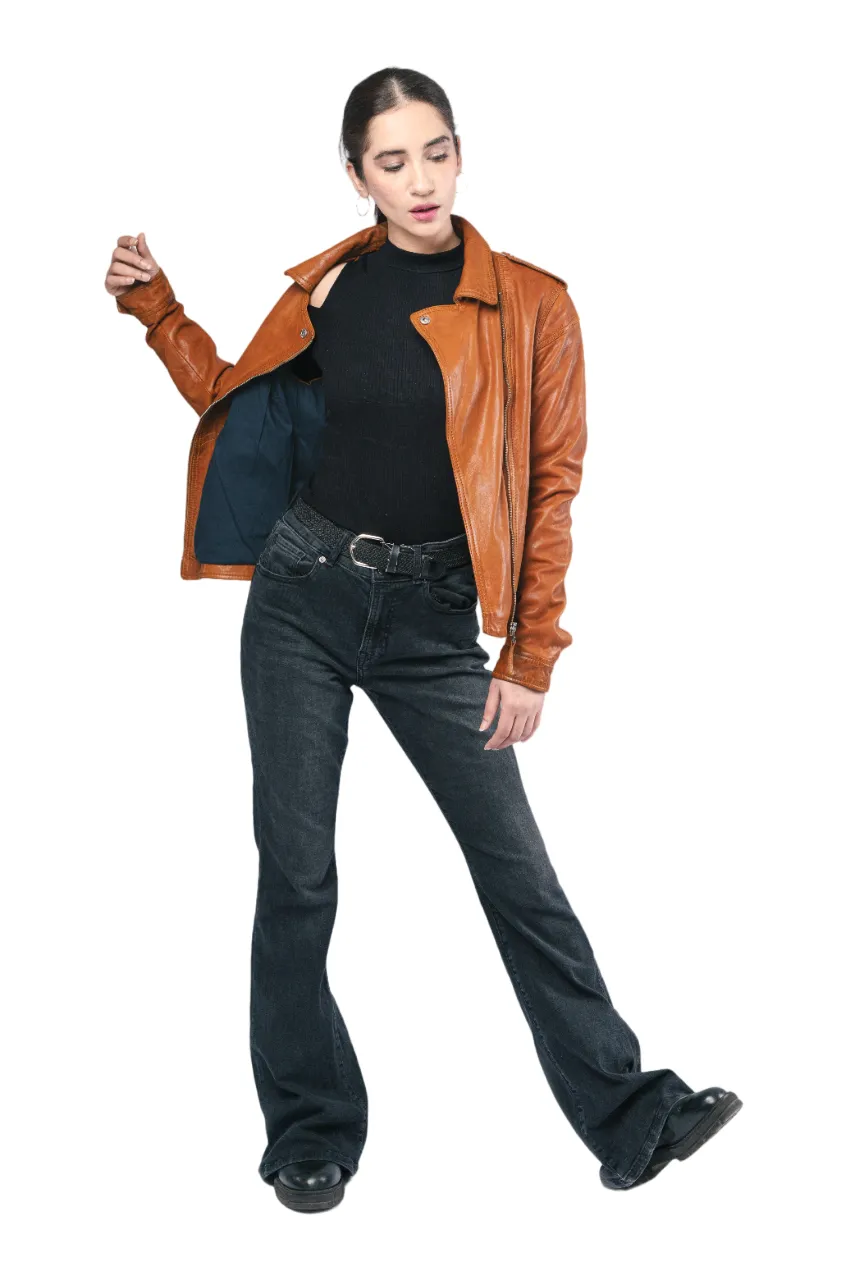 Womens Classic Biker Style Jacket Genuine Sheep Leather Superior Quality Jacket - ELF37