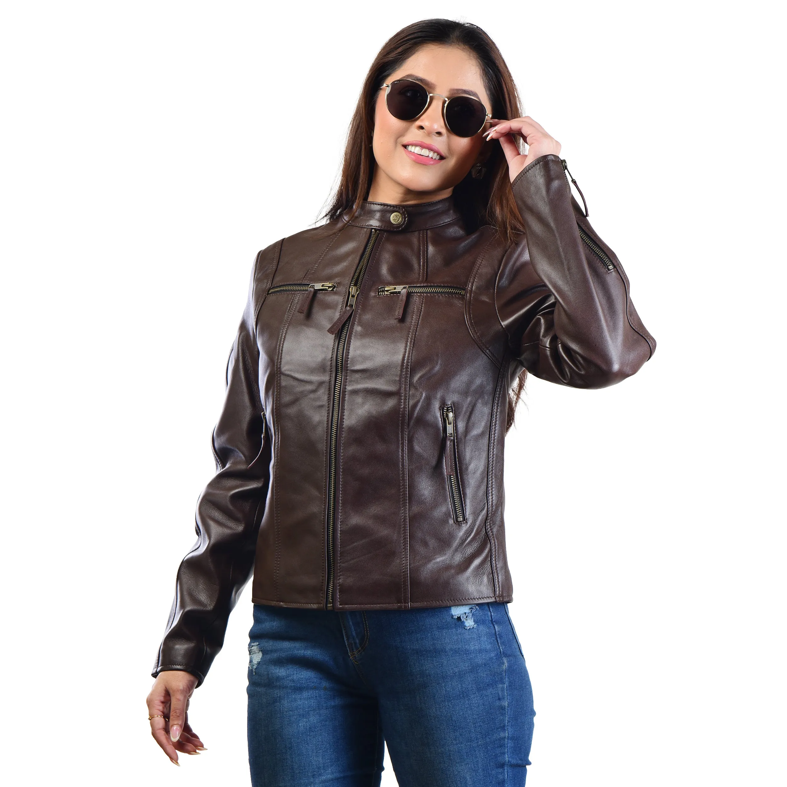 WOMENS LEATHER JACKET 410147(BROWN)