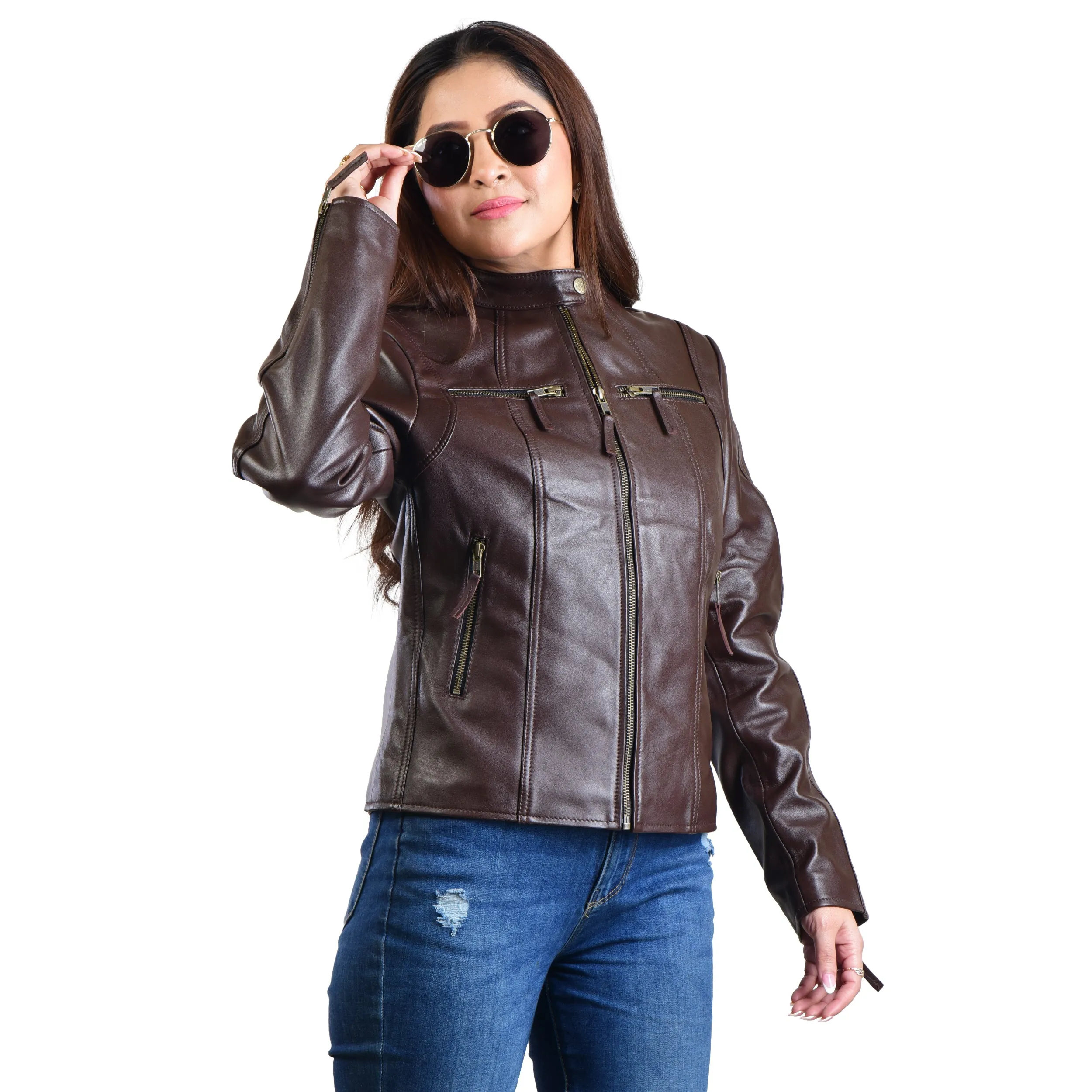 WOMENS LEATHER JACKET 410147(BROWN)