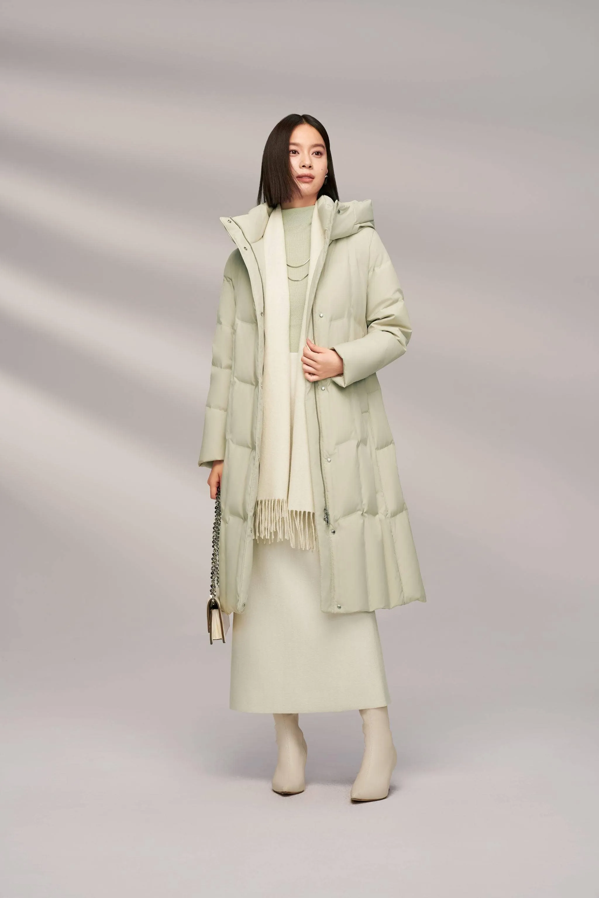 Women’s Long Goose Down Coat With Elasticated Waist