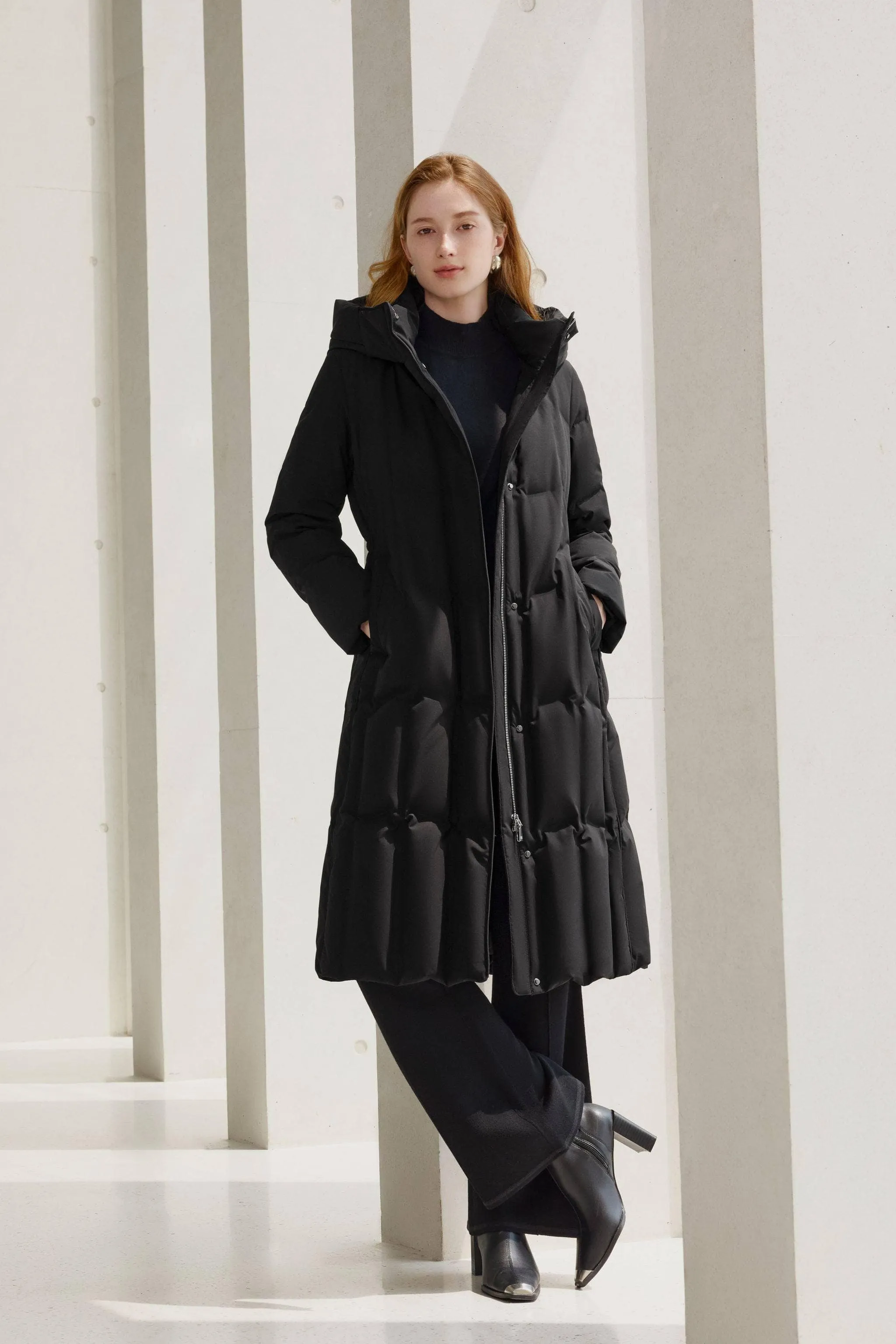 Women’s Long Goose Down Coat With Elasticated Waist