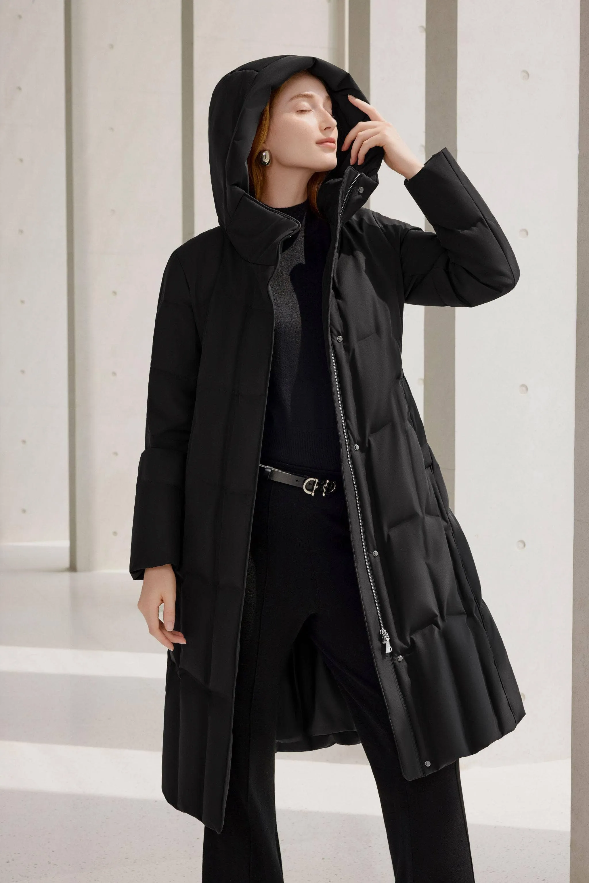 Women’s Long Goose Down Coat With Elasticated Waist