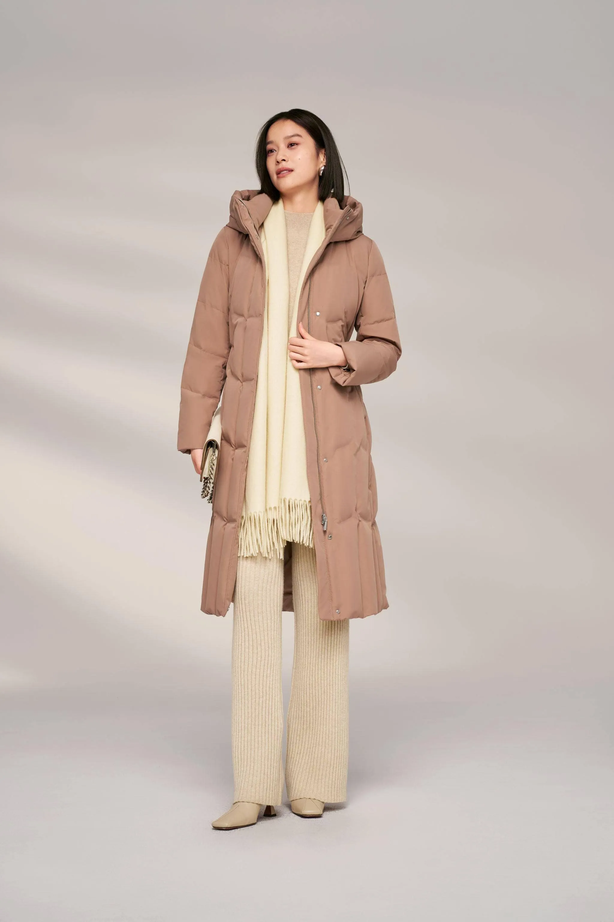 Women’s Long Goose Down Coat With Elasticated Waist