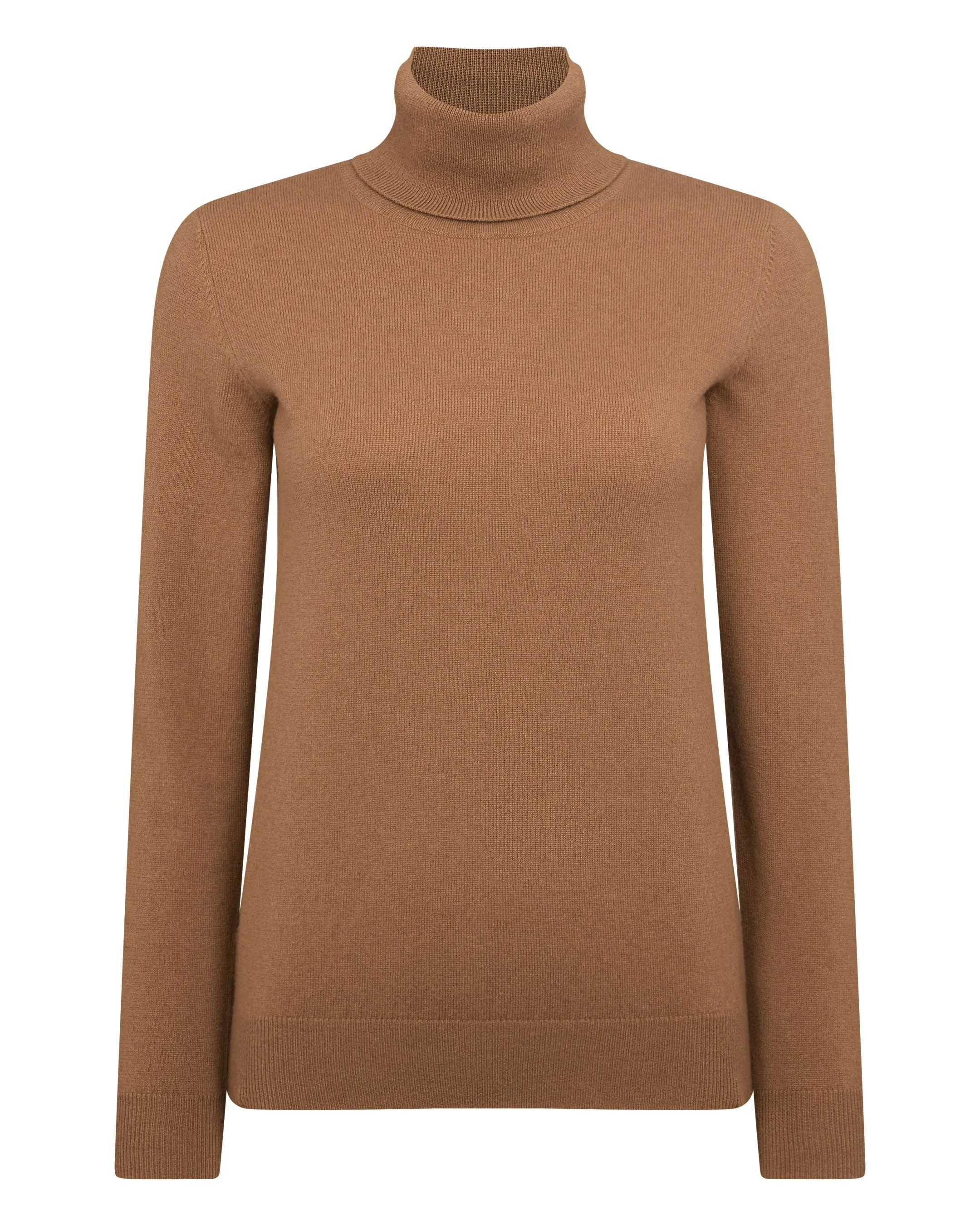 Women's Luna Roll Neck Cashmere Jumper Dark Camel Brown