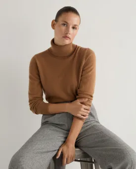 Women's Luna Turtle Neck Cashmere Sweater Dark Camel Brown