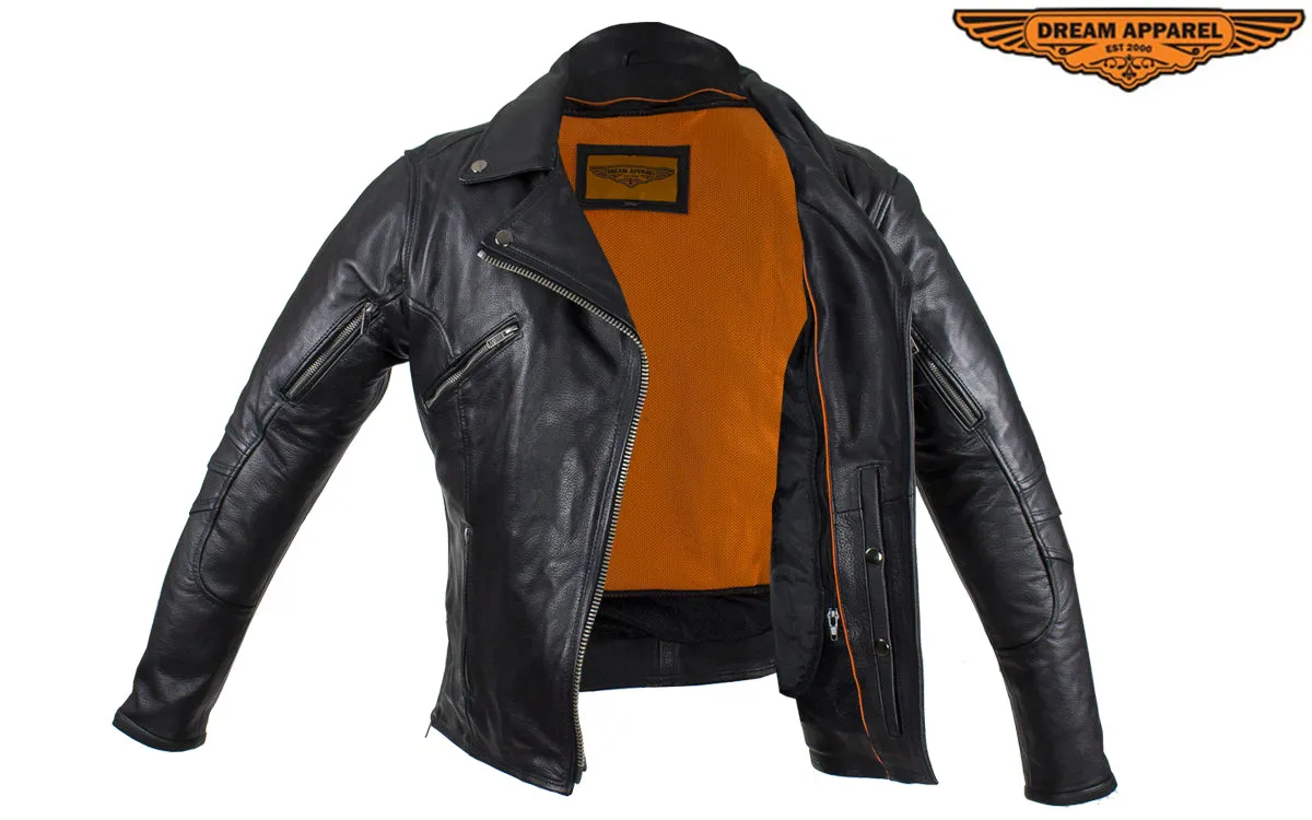 Women's Pleated Concealed Carry Leather Jacket