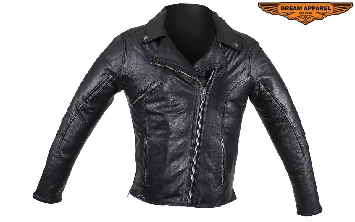 Women's Pleated Concealed Carry Leather Jacket