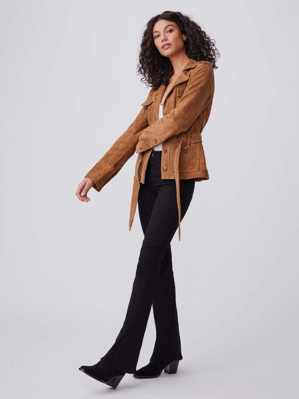 Women’s Tan Brown Suede Leather Belted Coat